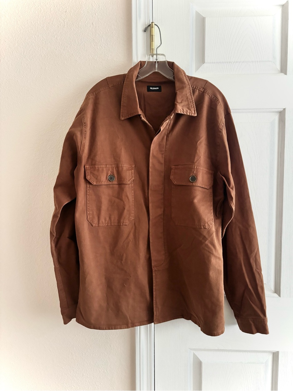 Hudson Brown Relaxed Canvas Workwear Button Down Long Sleeve Shirt/Jacket L